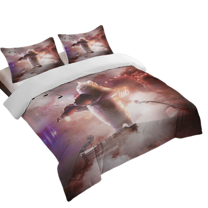 Coverlet with Funny and Cute Cat Playing Violin