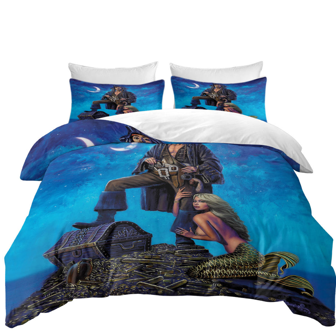 Coverlet with Gold Treasure Pirate and Mermaid