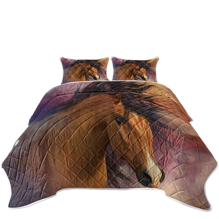 Coverlet with Horses Art Attractive Brown Young Horse