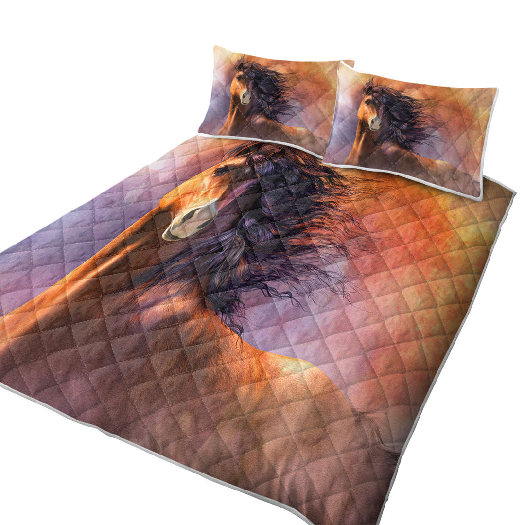 Coverlet with Horses Art Handsome Brown Horse