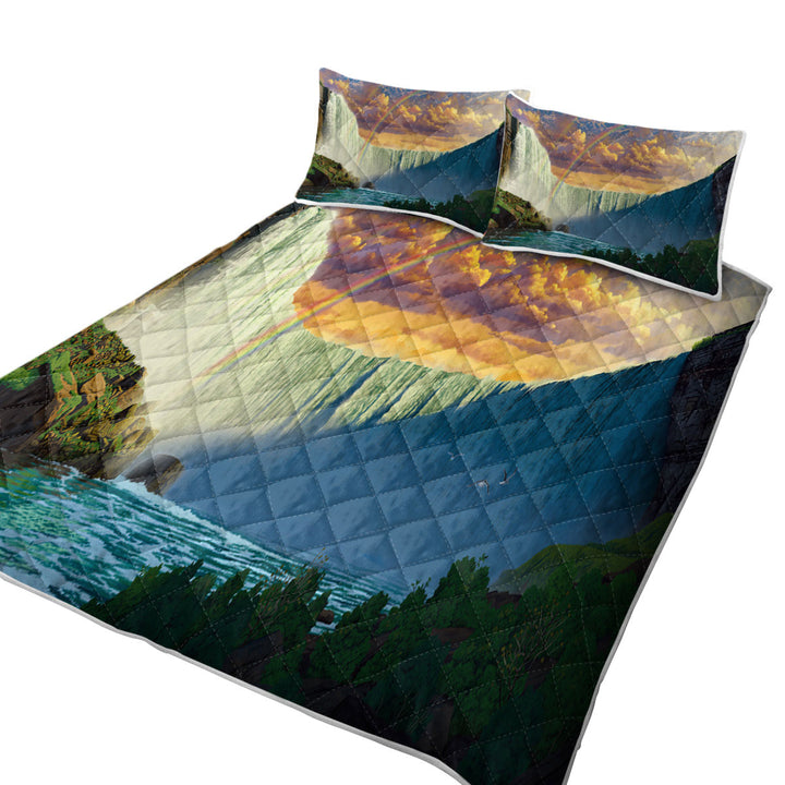 Coverlet with Nature Landscape Art Rainbow over the Niagara Falls