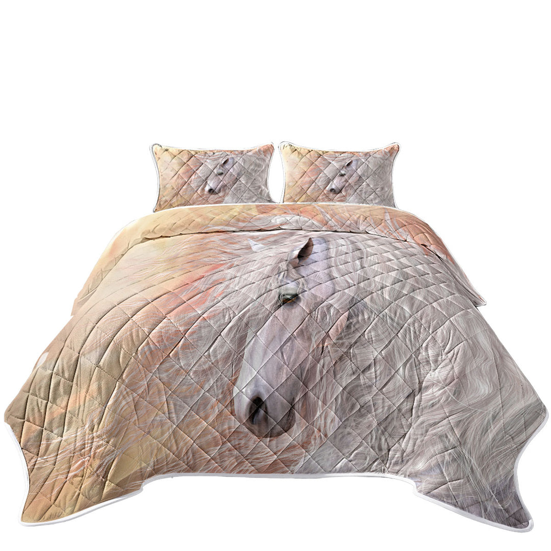 Coverlet with Primavera Gorgeous White Horse