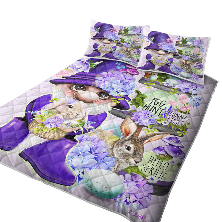 Coverlet with Purple Spring Gnome and Bunnies