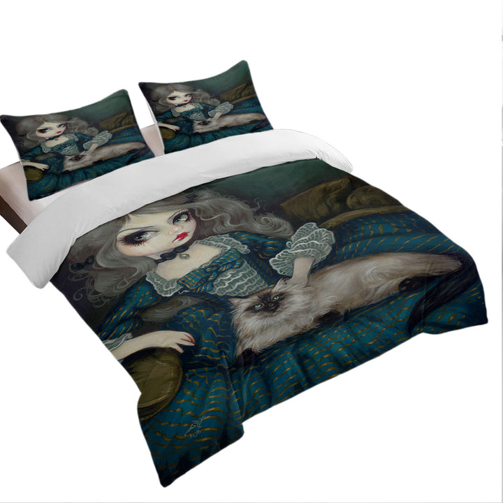 Coverlet with Rococo Portrait Princess with a Himalayan Cat