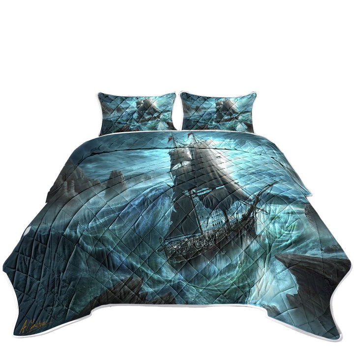 Coverlet with Sailing Ship in the Dangerous Seas