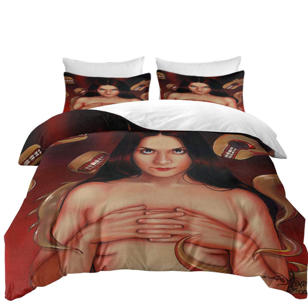 Coverlet with Scary Art Beautiful Maiden and Monsters