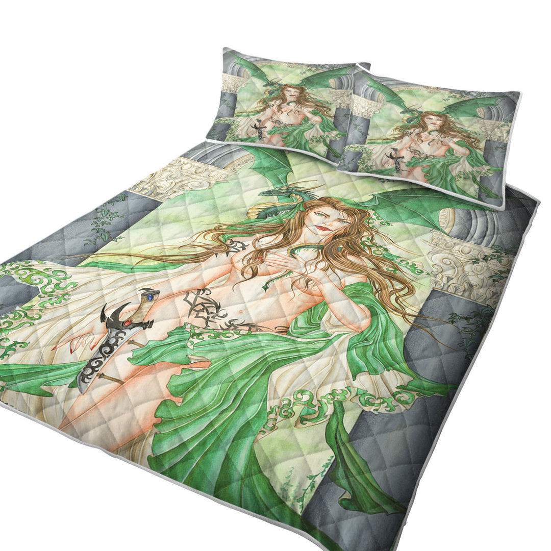 Coverlet with Sexy Fantasy Art the Green Oracle and Dragon