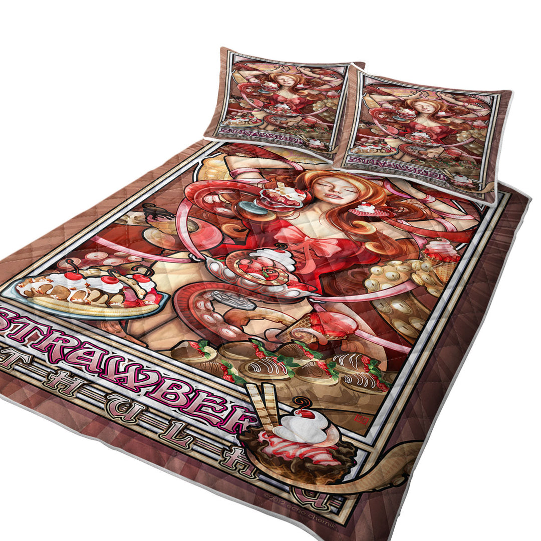 Coverlet with Strawberry Ice Cream Cthulhu and Beautiful Woman