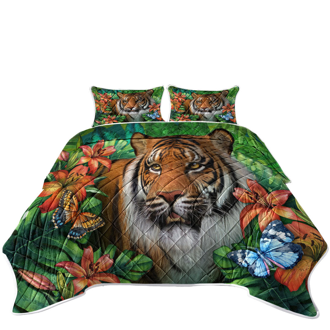 Coverlet with Tropical Flowers and Animals Wild Tiger Lily