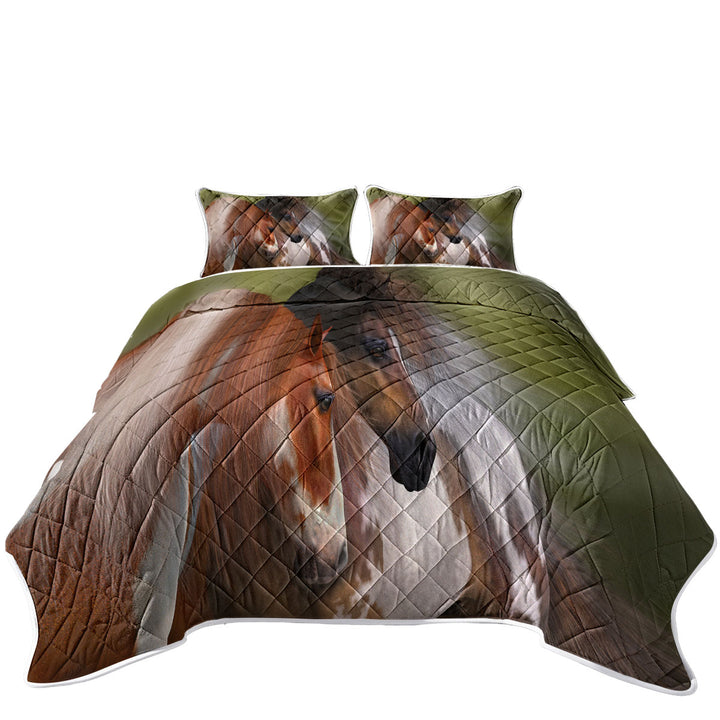 Coverlet with Two Hearts Horse Art Two Charming Horses