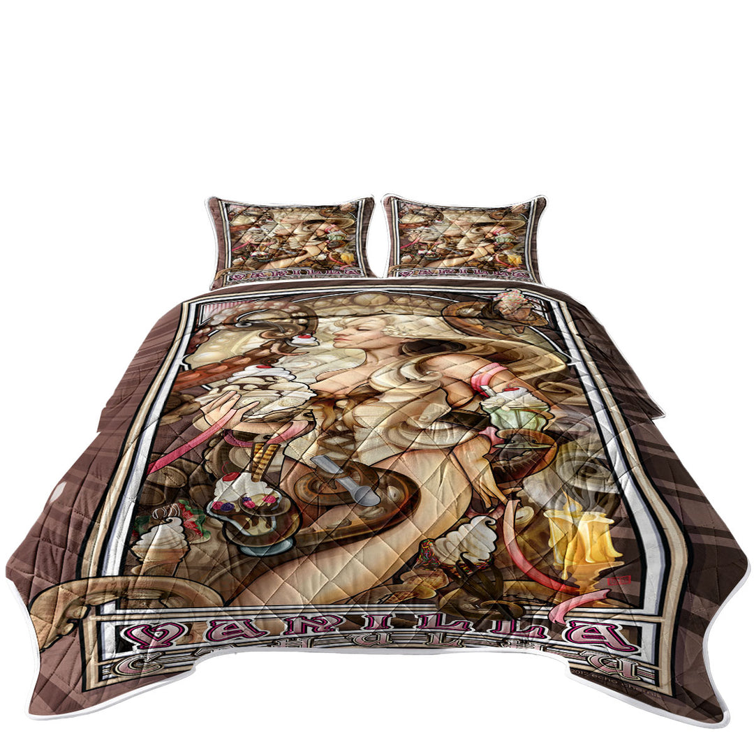 Coverlet with Vanilla Ice Cream Cthulhu and Beautiful Girl