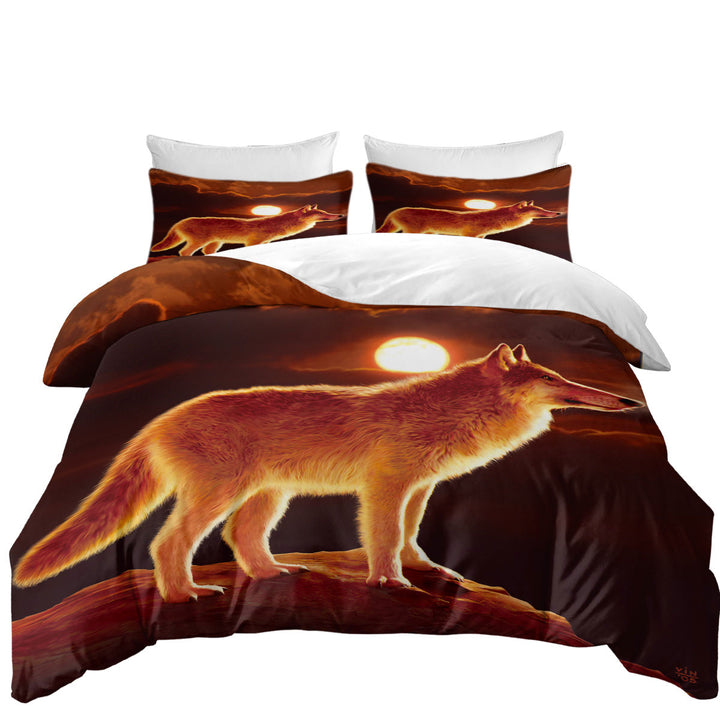 Coverlet with Wildlife Art Sunset Wolf