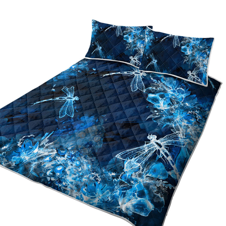 Coverlet with X ray Blue Flowers and Dragonflies