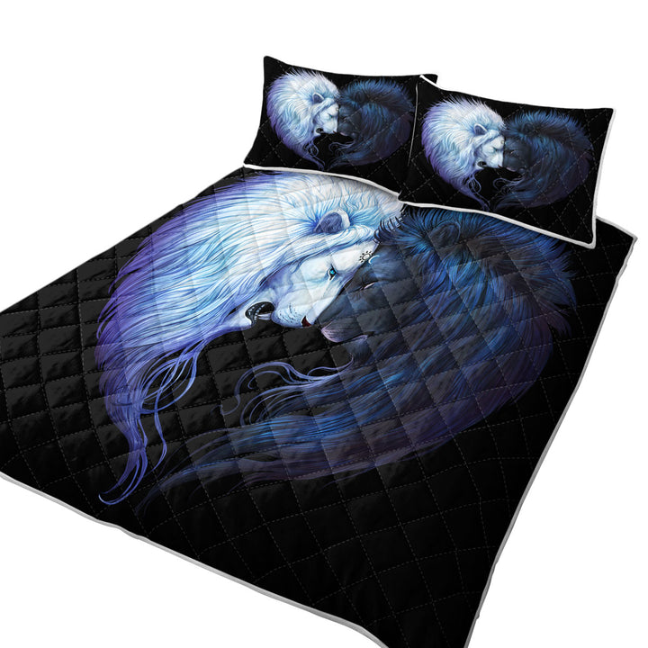 Coverlet with Yin Yang Brotherhood Black White Lions