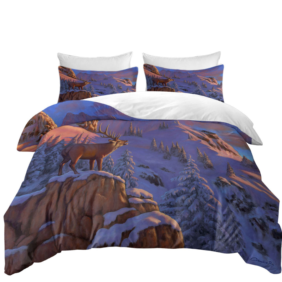 Coverlets with Animal Art Snowy Mountains Elk