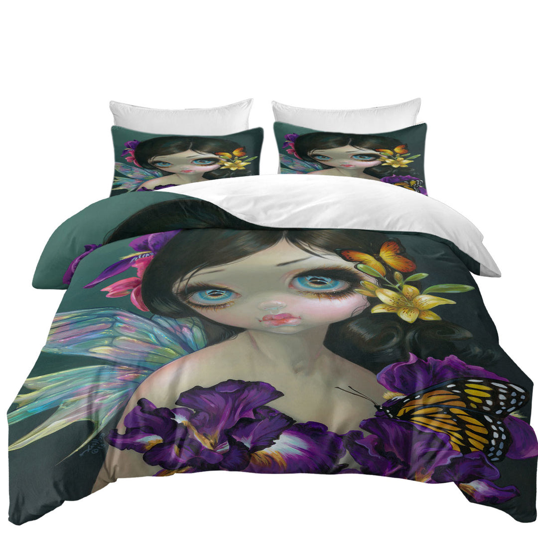 Coverlets with Beautiful Girl Fairy with Iris Enchantment Flowers