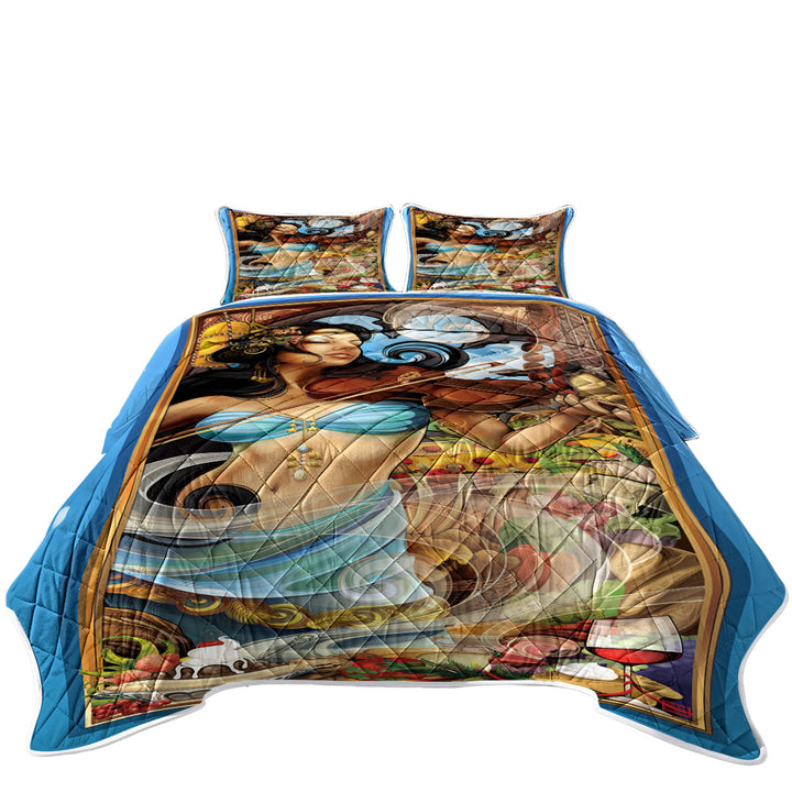 Coverlets with Beautiful Violinist Woman Goddess of Fine Dining