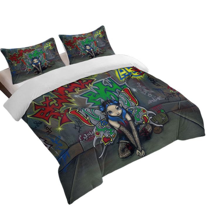 Coverlets with Camouflage Urban Fairy in a Graffiti Alley