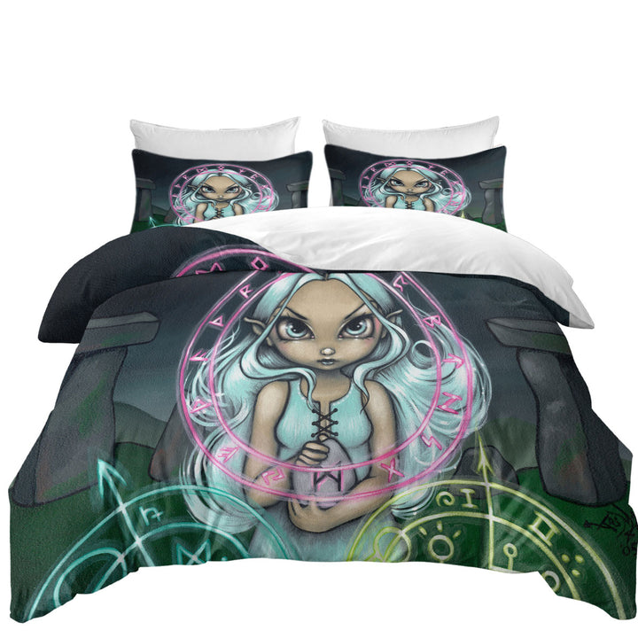 Coverlets with Casting The Runes White Haired Celtic Girl