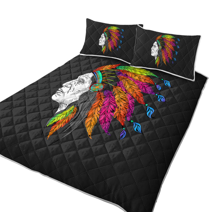 Coverlets with Colorful Feathers on a Tough Native American Chief