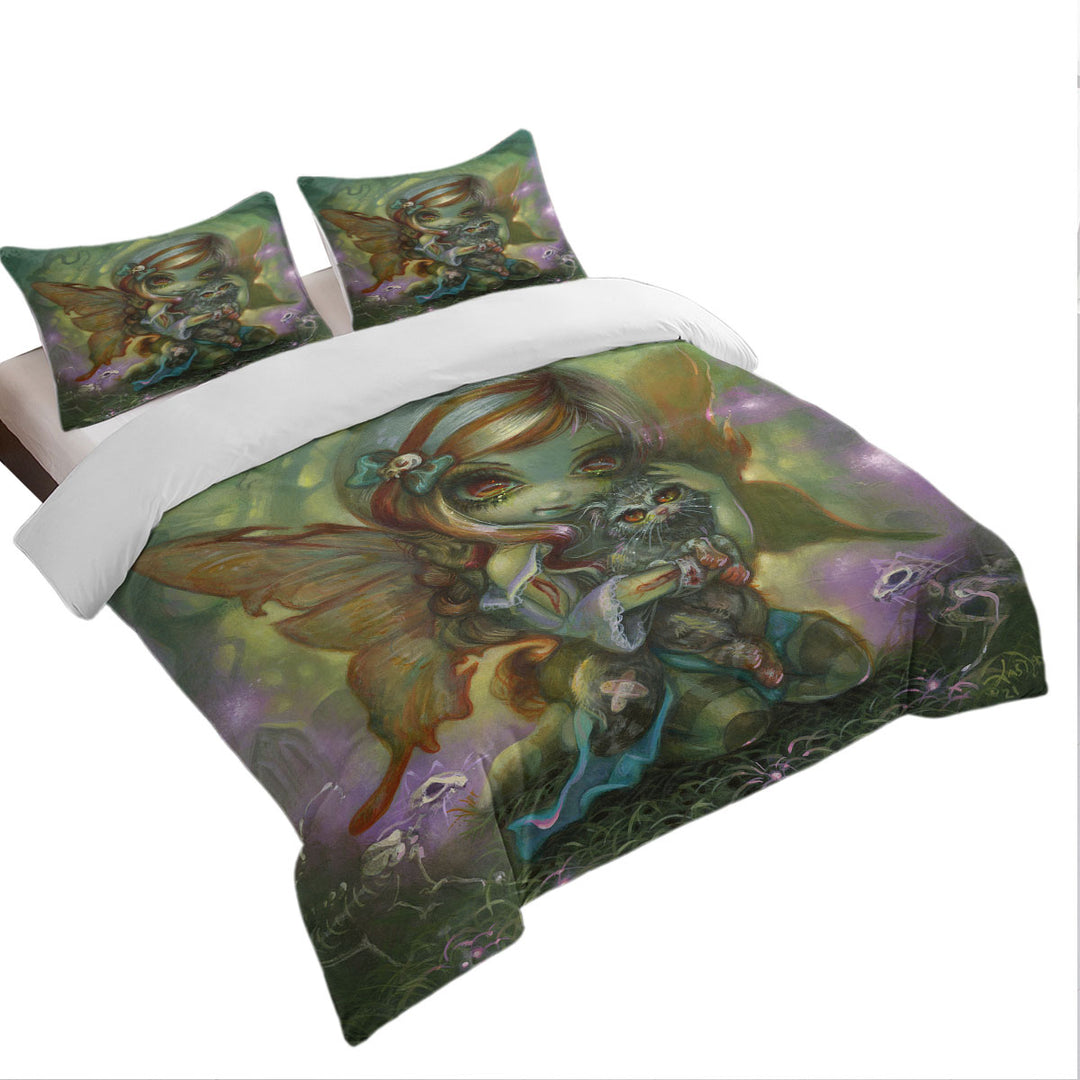 Coverlets with Cool Dark Art My Zombie Kitty Dead Fairy and Cat