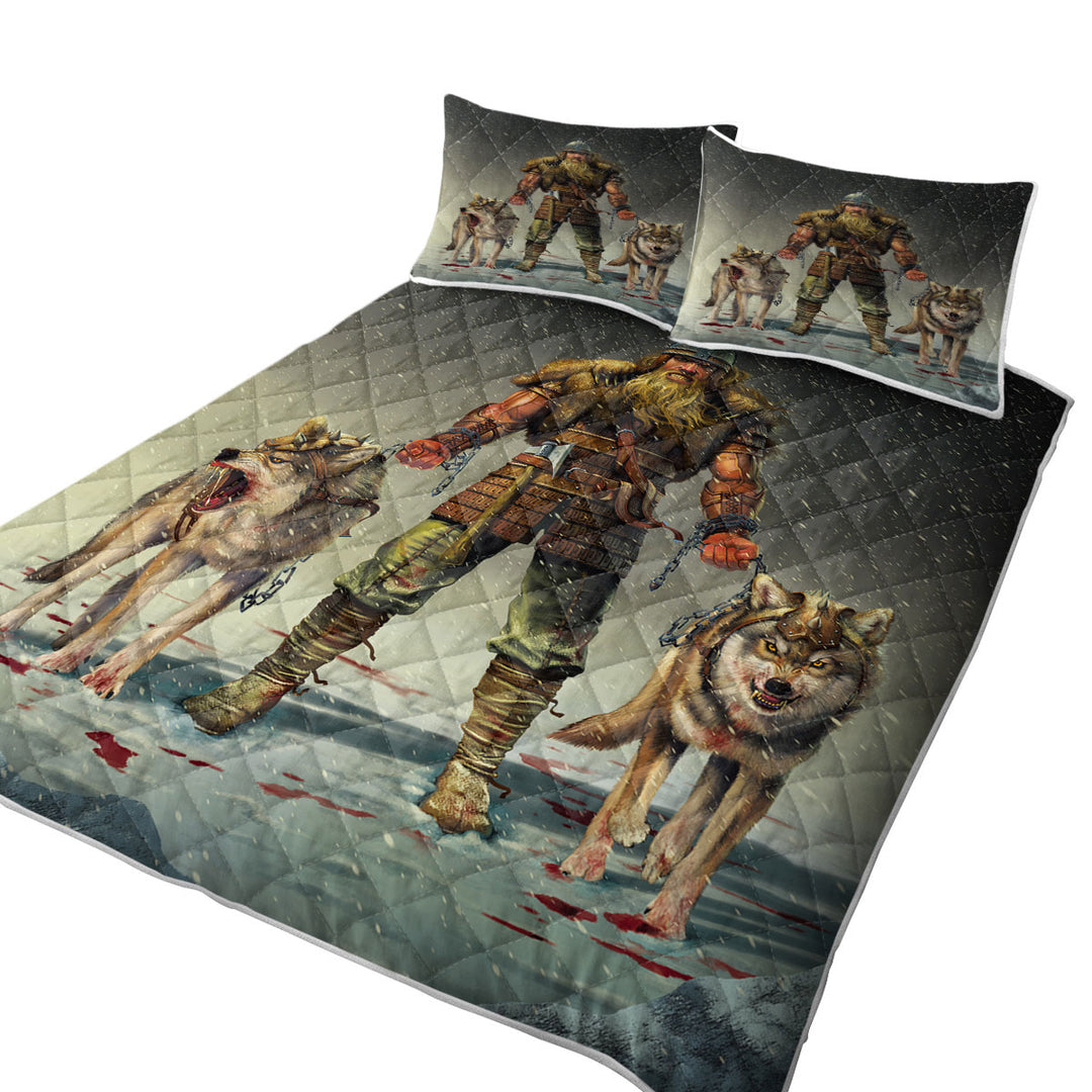 Coverlets with Cool Mens Art Mountain Viking and Wolves