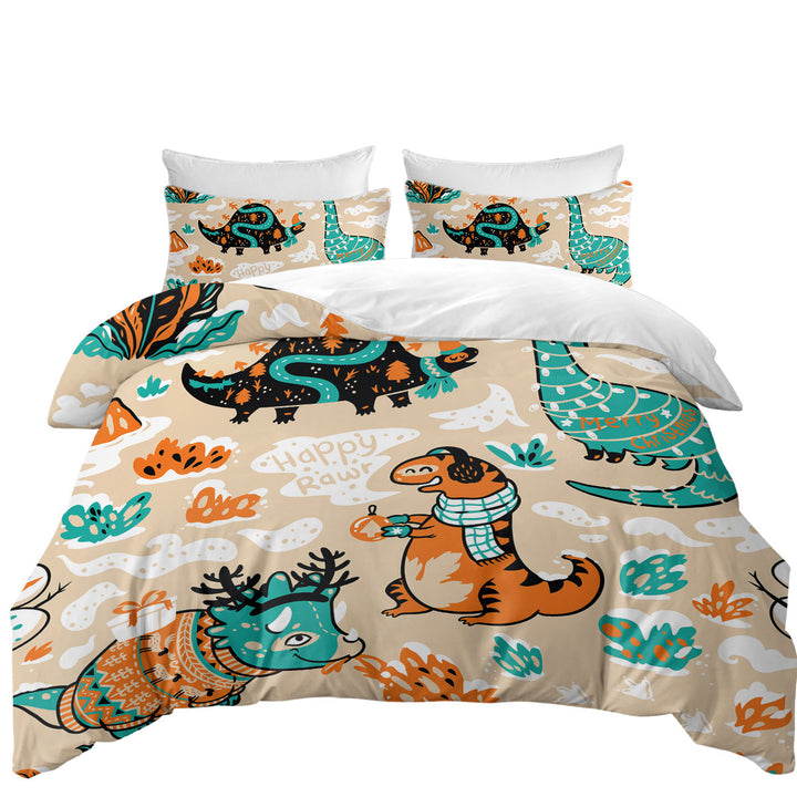 Coverlets with Cute Funny Wintry Dinosaurs