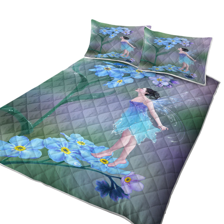 Coverlets with Cute Little Fairy and Purplish Blue Flowers