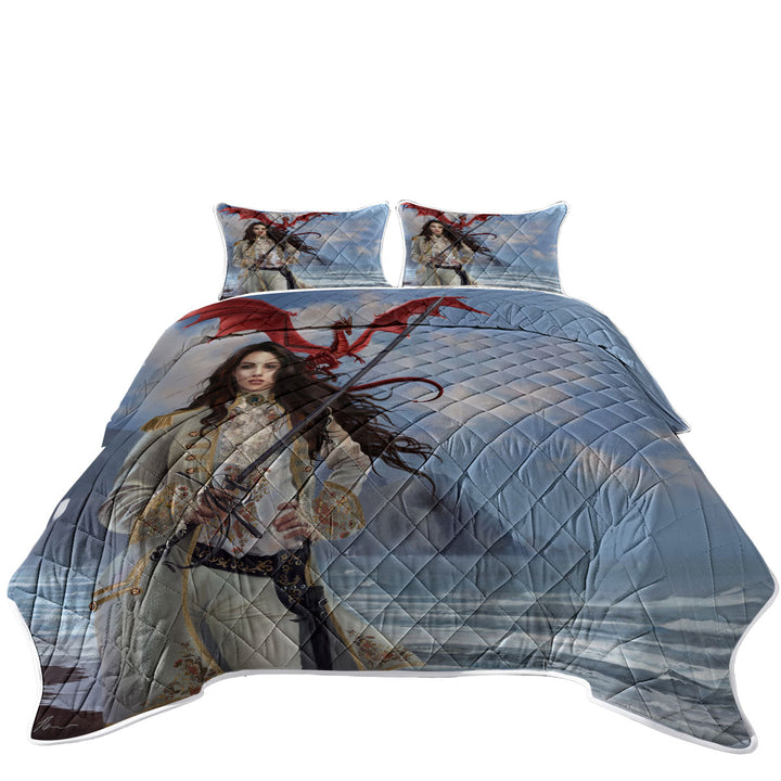 Coverlets with Fantasy Art Beautiful Pirate Girl and Her Dragon