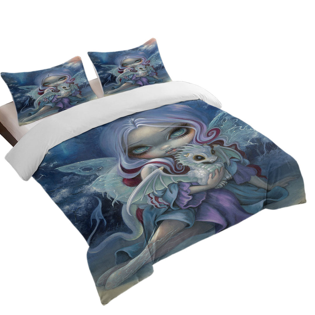 Coverlets with Fantasy Art Gorgeous Fairy and Wintry Dragonling