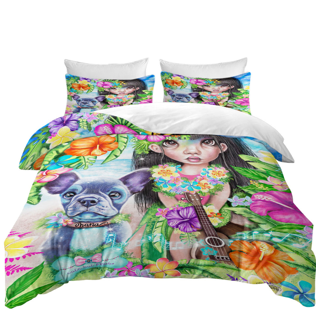 Coverlets with Kids Art Hawaiian Girl and her Dog