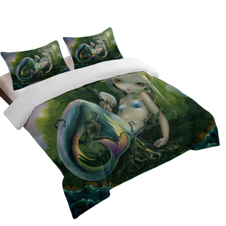 Coverlets with Melancholic Fantasy Stranded Island Mermaid