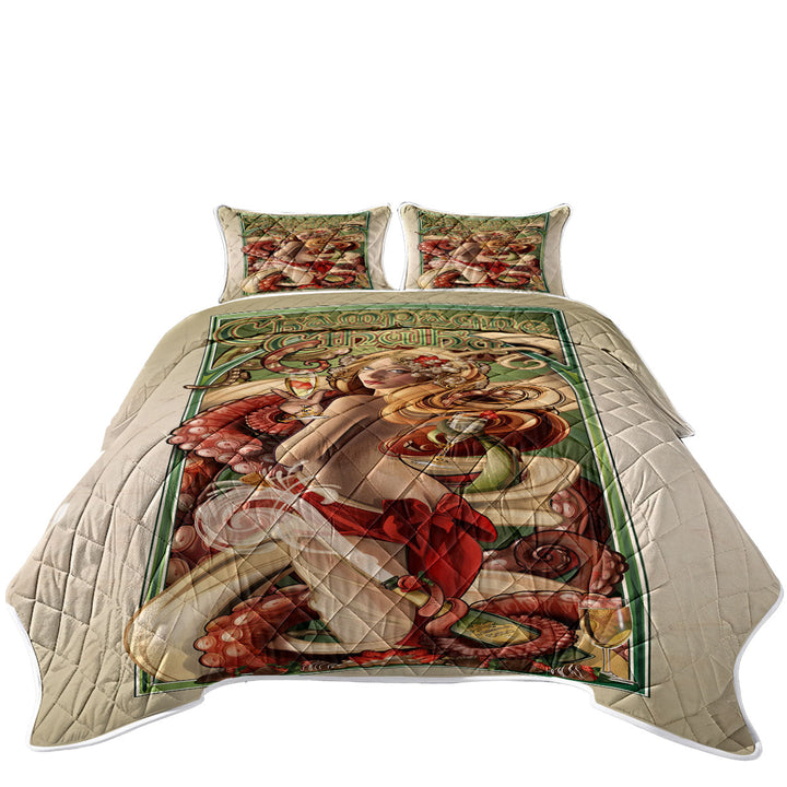 Coverlets with Mens Art Champagne Cthulhu and Sexy Woman