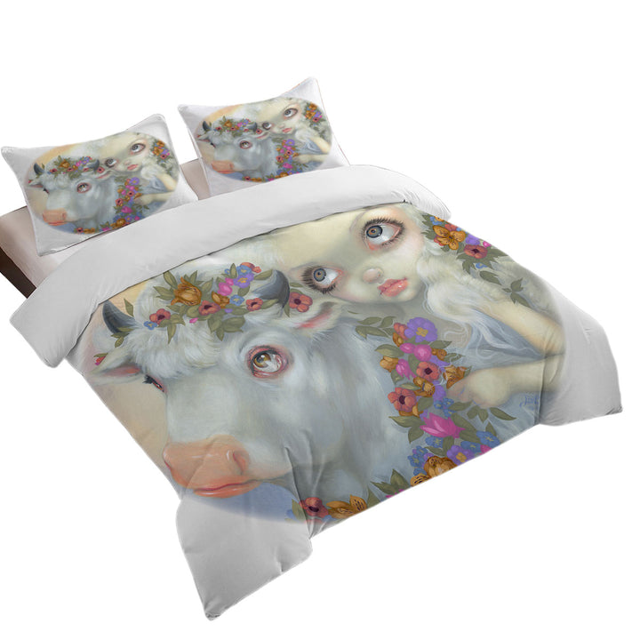 Coverlets with Mythology Art Zeus and Europa Floral Girl and Bull