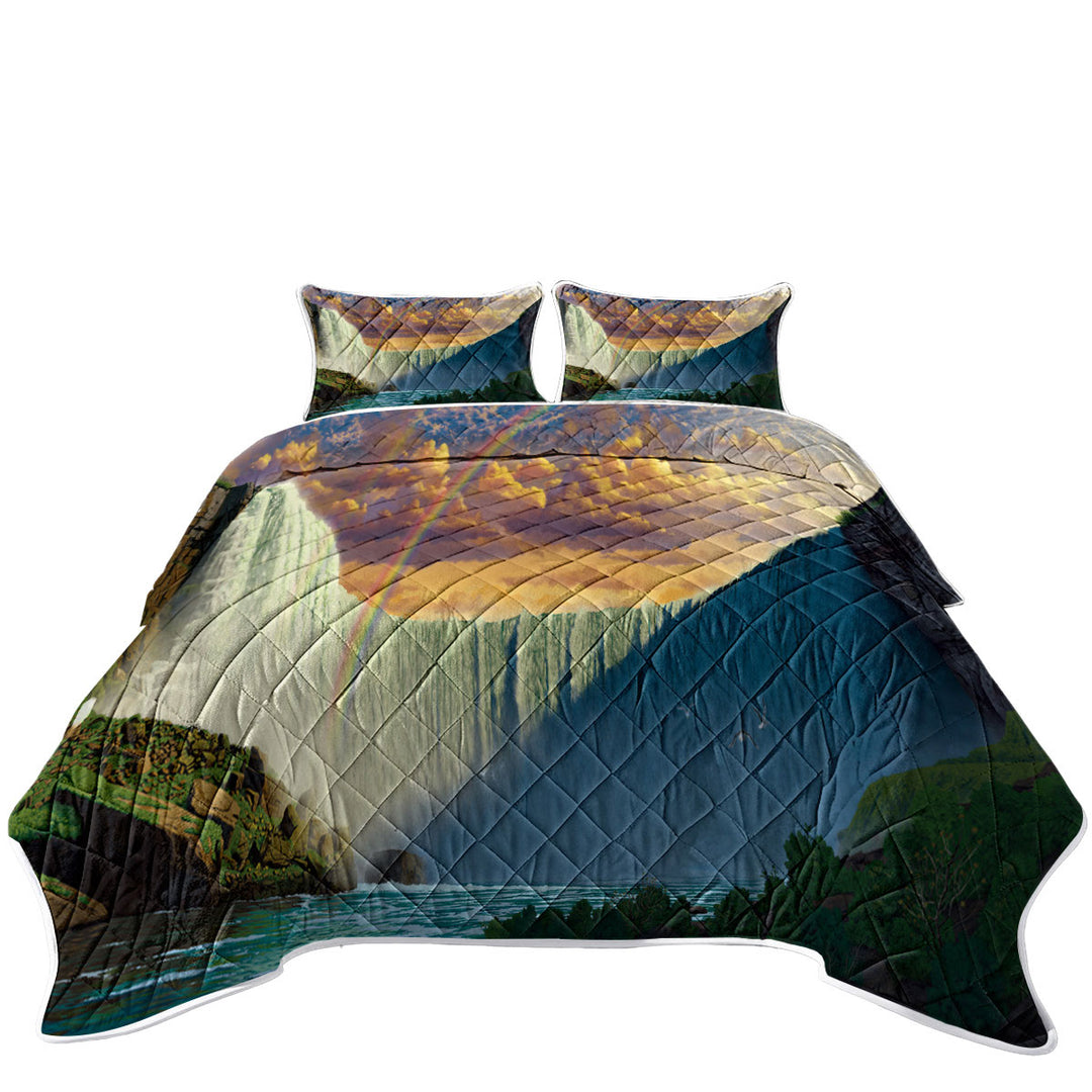 Coverlets with Nature Landscape Art Rainbow over the Niagara Falls