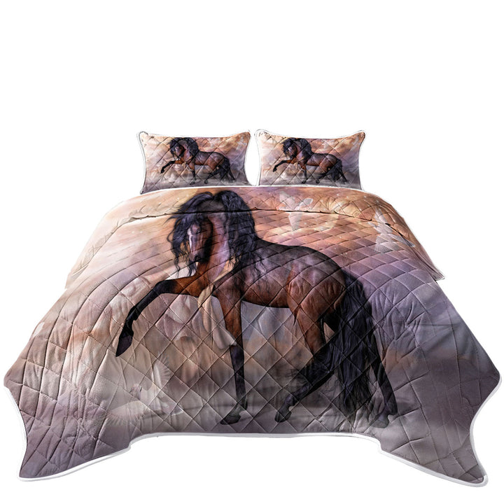 Coverlets with Noble and Graceful Brown Horse and Doves