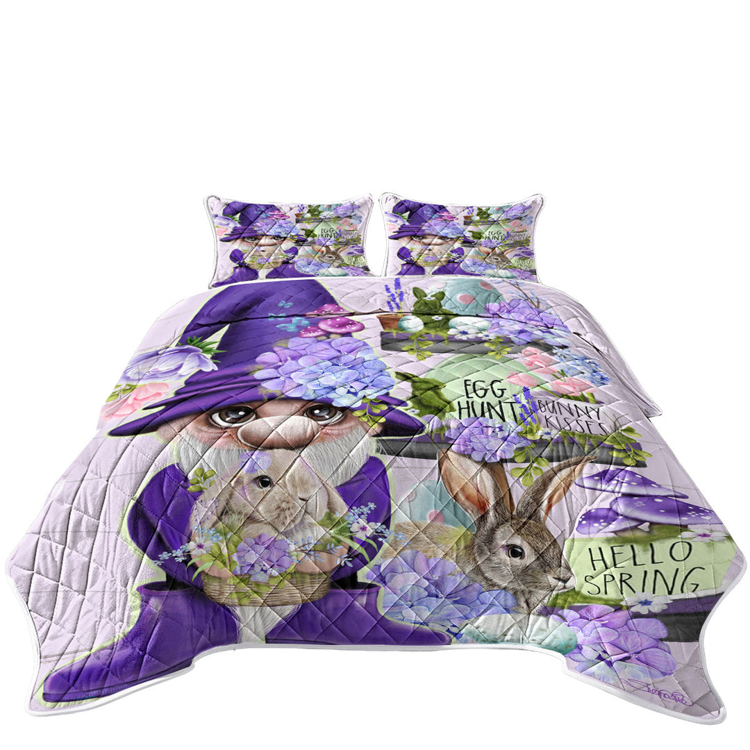 Coverlets with Purple Spring Gnome and Bunnies