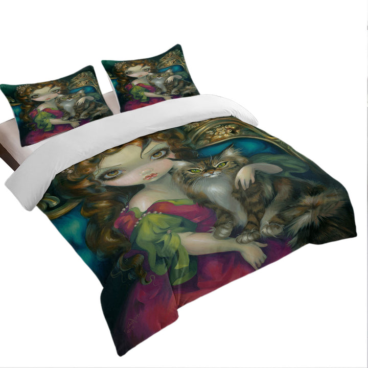 Coverlets with Rococo Portrait Princess With a Maine Coon Cat