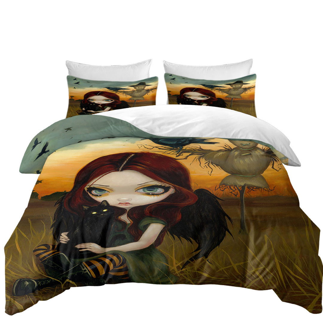 Coverlets with Scary Autumn the Scarecrow and Crow Winged Girl