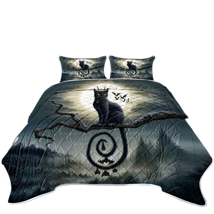 Coverlets with Scary Night Art Moonlight Companions Bats and Cat