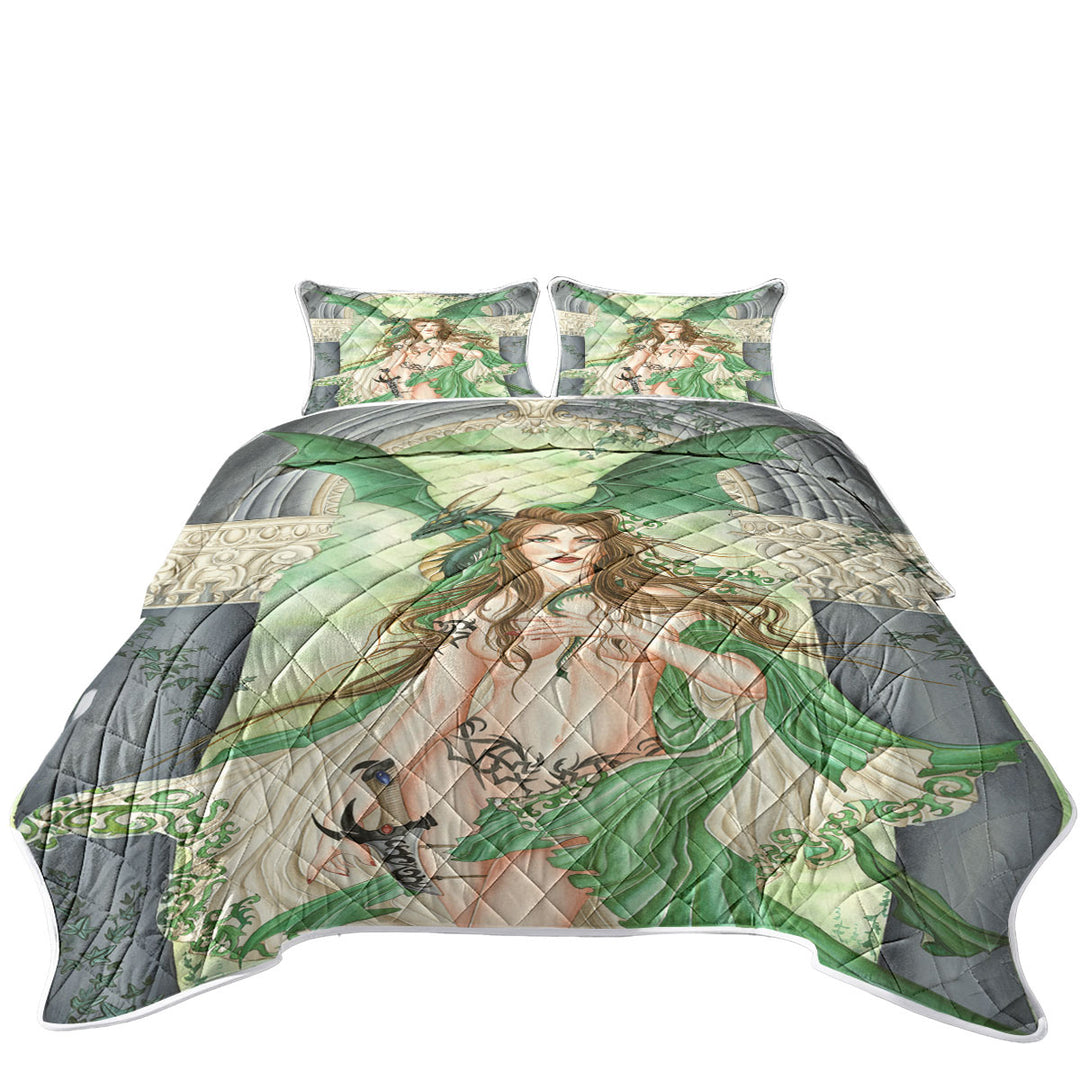 Coverlets with Sexy Fantasy Art the Green Oracle and Dragon