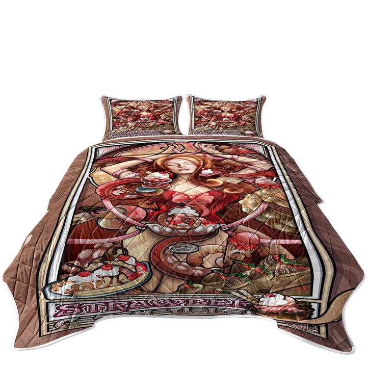 Coverlets with Strawberry Ice Cream Cthulhu and Beautiful Woman