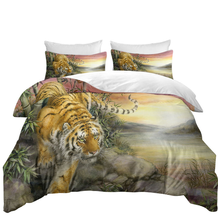 Coverlets with Wild Animal Art Tiger at Sunrise Dawn