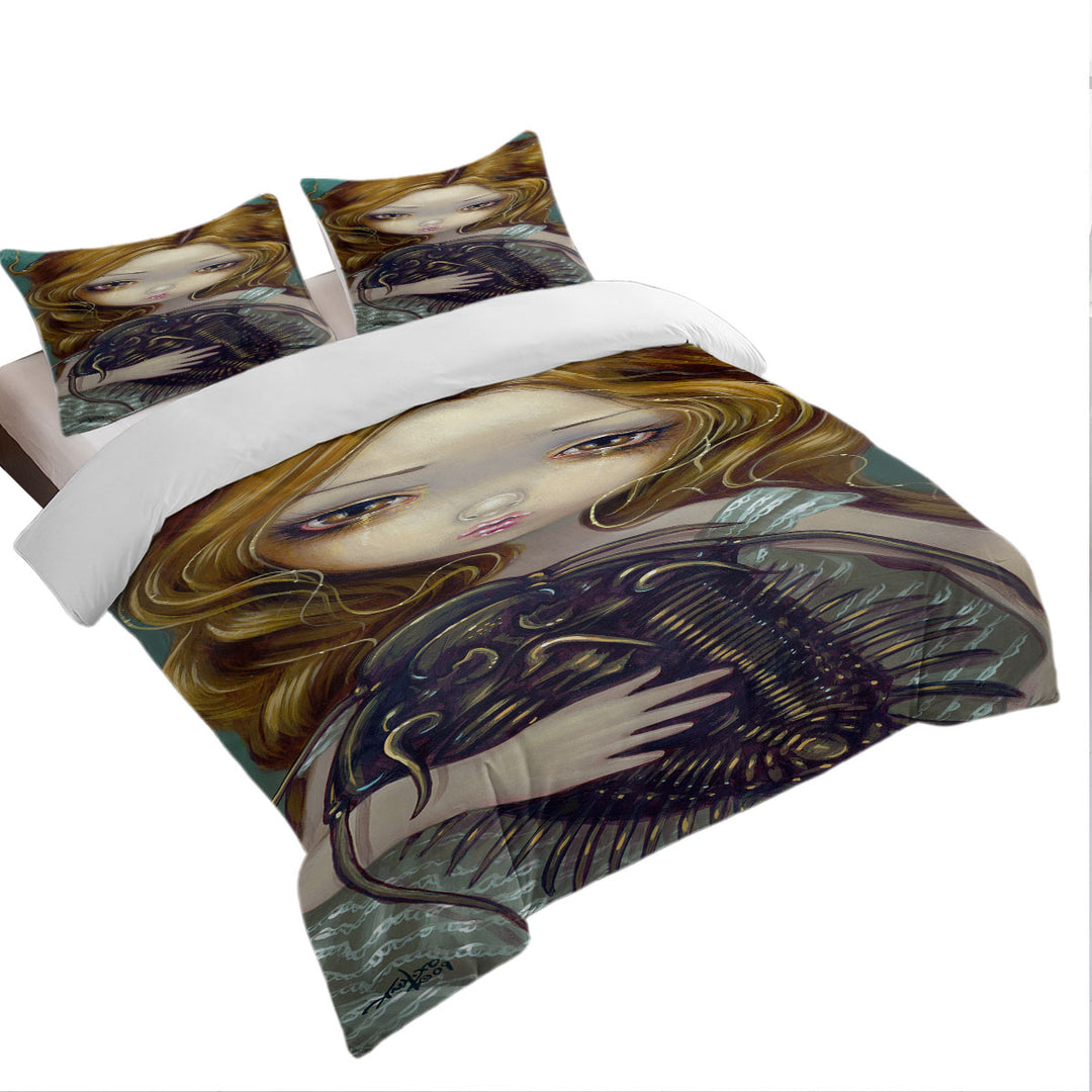 Crazy Art Beautiful Blond Girl with Pet Trilobite Duvet Cover sale