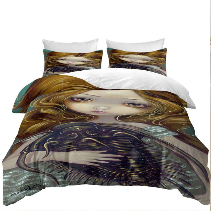 Crazy Art Beautiful Blond Girl with Pet Trilobite Duvet Cover set