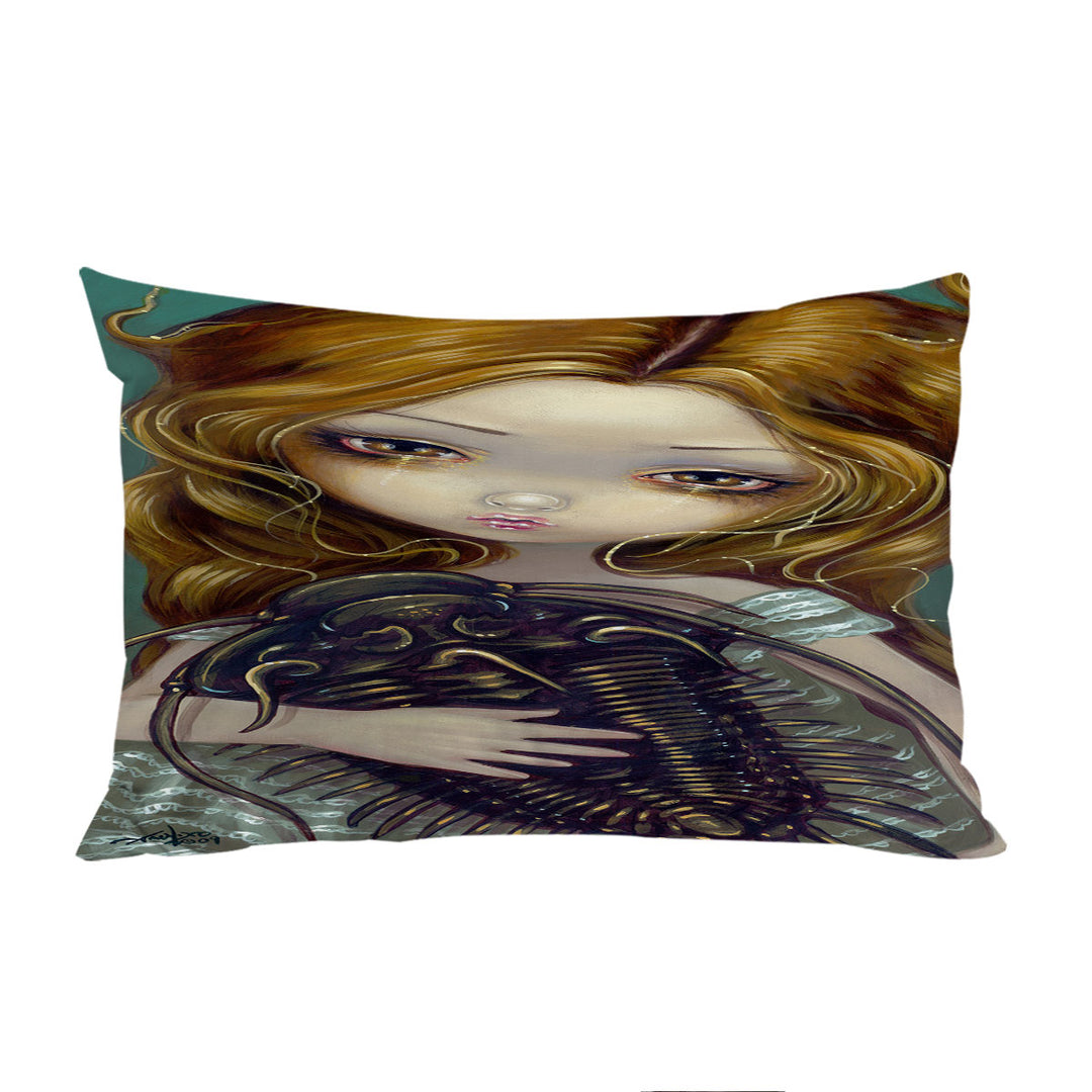 Crazy Art Beautiful Blond Girl with Pet Trilobite throw pillow case covers