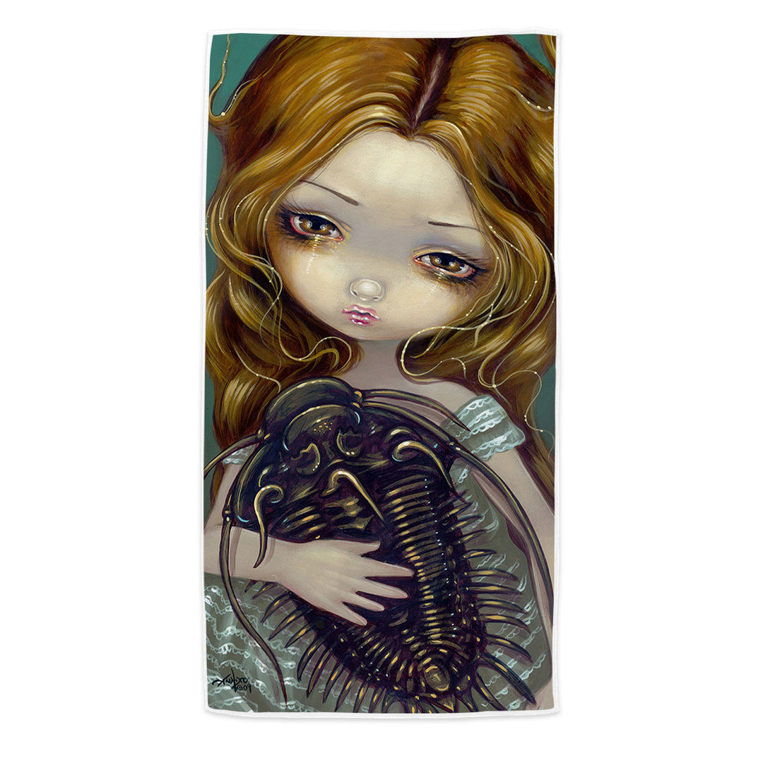 Crazy Beach Towels Art Beautiful Blond Girl with Pet Trilobite