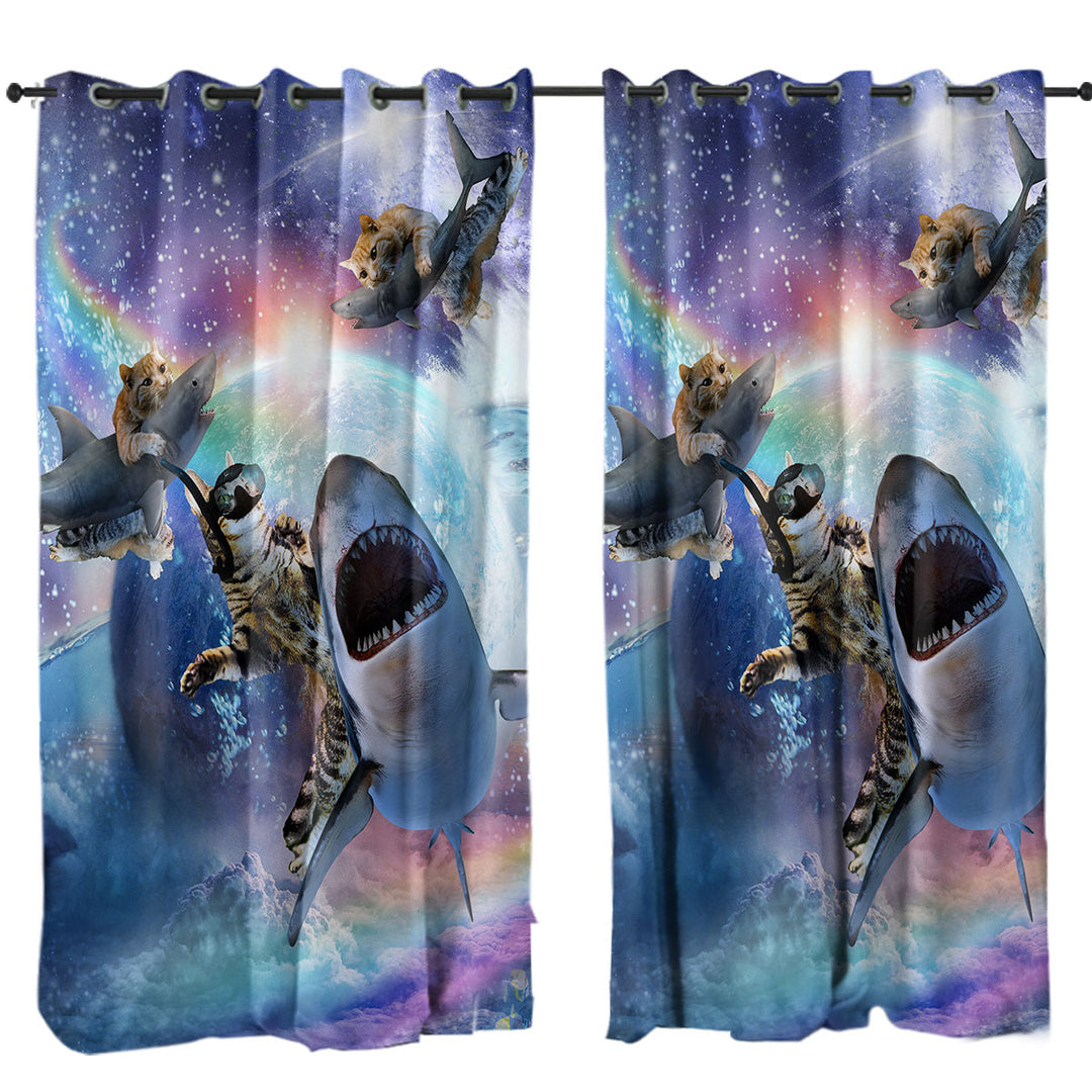 Crazy Cool Space Cats and Sharks Curtain