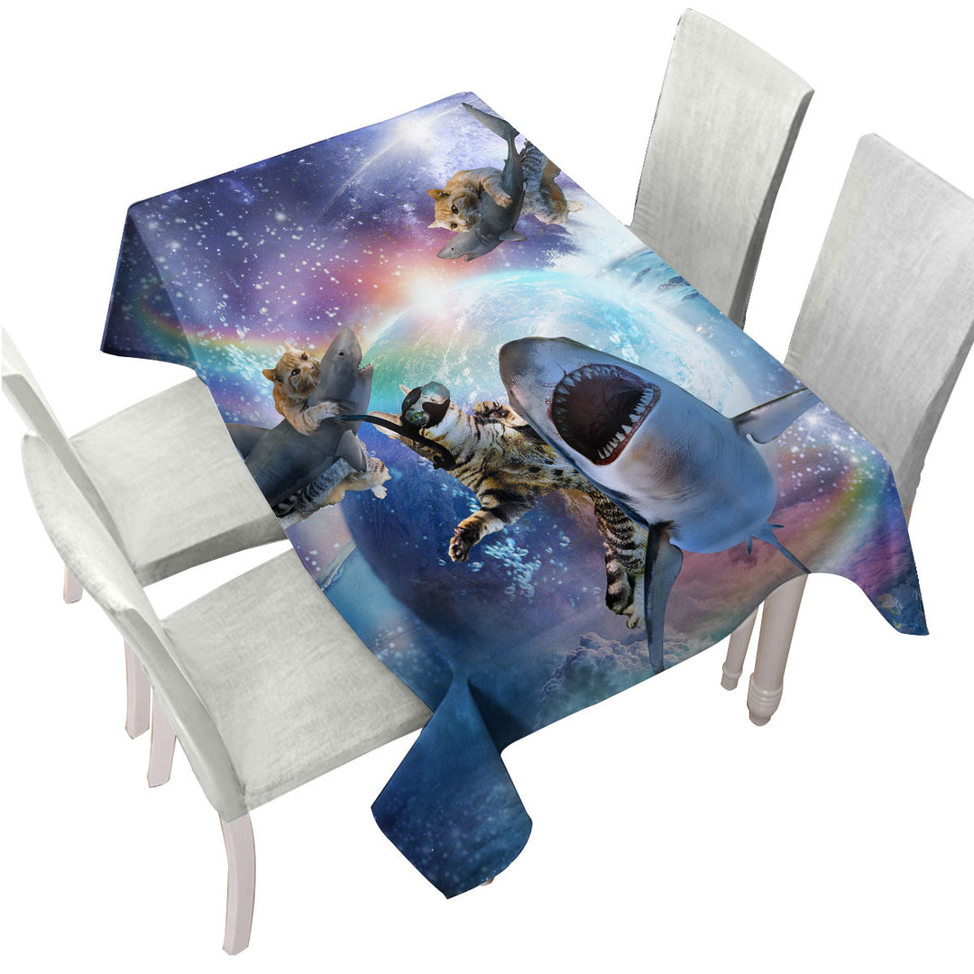 Crazy Cool Space Cats and Sharks Custom tablecloths