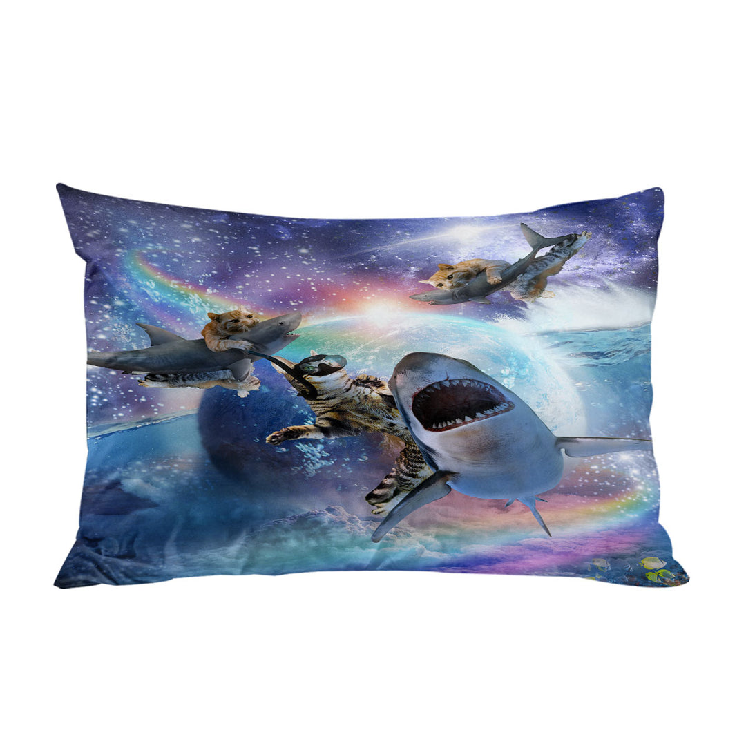 Crazy Cool Space Cats and Sharks Pillow Case Covers